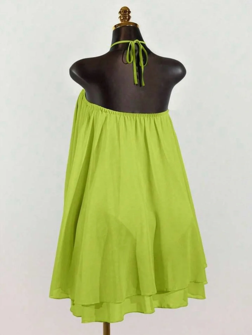 SHEIN Lime Green Halter Neck Flowy Mini Dress